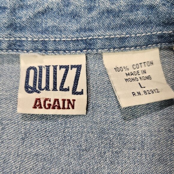 Vintage Quizz Top Womens L Blue Denim Noahs Ark Embroidered Button Up Bible - Picture 3 of 9